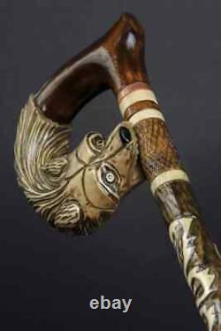 Walking Stick Carved WOLF Artisan Cane Wooden WOLF Handmade Exclusive Victorian