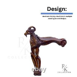 Walking Stick Carved Wooden Goat Artisan Cane Handmade Exclusive Victorian