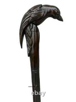 Walking Stick Hand-Carved Crow Head Wooden Walking Cane Classy, Stylish