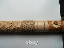 Walking Stick Hand Carved Wooden Wood Wolf Head Handle 35 Canis Lupus Lupine