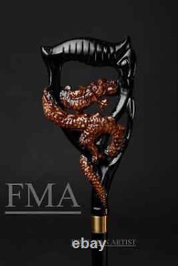 Walking Stick Handle Dragon Wooden Hand Carved Unique Walking Cane Stick Gift