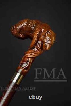 Walking Stick Handle Giant Sloth Wooden Hand Carved Animal Walking Cane Stick A