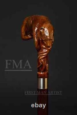Walking Stick Handle Giant Sloth Wooden Hand Carved Animal Walking Cane Stick A