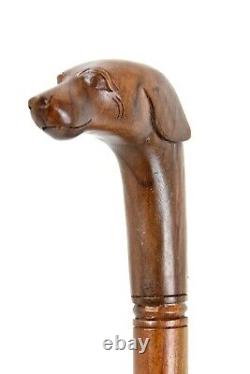 Walking Stick Wooden Hand Carved Dog Handle Walking Cane Dog Stick Best Gift