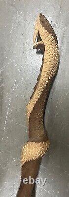 Walking Stick Wooden Hand Carved Snake Walking Cane Cobra Stick 47inches