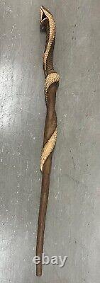 Walking Stick Wooden Hand Carved Snake Walking Cane Cobra Stick 47inches