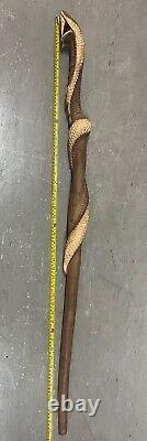 Walking Stick Wooden Hand Carved Snake Walking Cane Cobra Stick 47inches