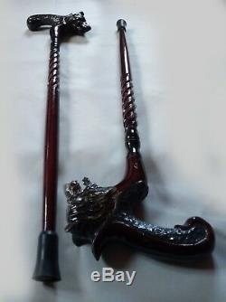 Walking Wooden cane wolf Carved handle and staff Wood walking stick Hand carved