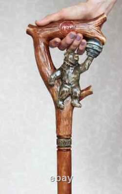 Walking can? Bear and hive Wooden cane Walking stick handmade Carved stick Wood