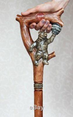 Walking can bear and hive Wooden cane Walking stick handmade Carved stick NW63