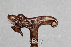 Walking cane Wooden Dragon Carved handle Wood craft Hiking sticks Hand NW64
