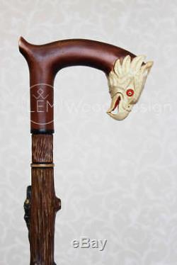 Walking stick American eagle & Snake Carved handle and staff Wooden cane NW57