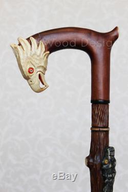 Walking stick American eagle & Snake Carved handle and staff Wooden cane NW57