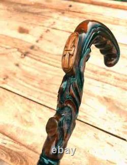 Walking stick, Christian Cross Wooden Walking Stick Cane Wood carved crafted