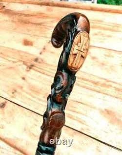 Walking stick, Christian Cross Wooden Walking Stick Cane Wood carved crafted