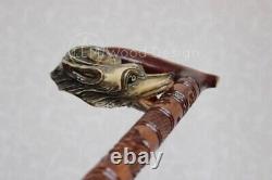 Walking stick Wolf Carved handle Wooden cane Hiking stick Handmade canes Walking