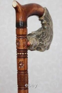 Walking stick Wolf Carved handle Wooden cane Hiking stick Handmade canes Walking
