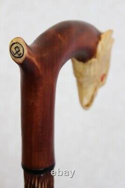 Walking stick cane American eagle & Snake Carved handle and staff Wooden cane