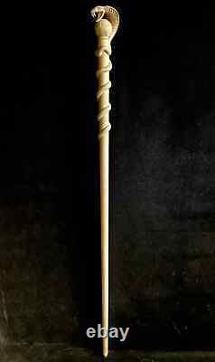 Walking stick cobra handle hand carved walking cane snake wooden handmade gift A