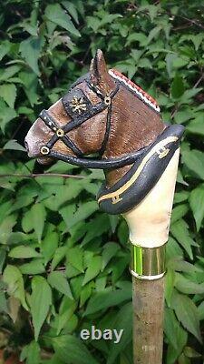 Walking stick horse handle Hand carved walking cane horse animal wooden gift W