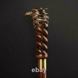 Watching Eagle Cane Wooden Walking Stick, Hand Carved Handmade Hiking Stick