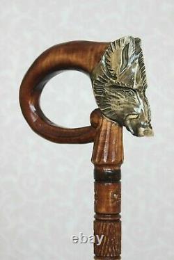 Wild boar Wooden Walking stick cane Handmade Carved canes Hiking staff