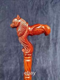 Wolf Carved Cane Wooden Walking Stick Handmade Wood Crafted Comfortable Gift