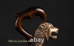 Wolf Head Handle Walking Stick Wooden Hand Carved Walking Cane For Man Best GIFT