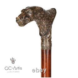 Wolfman Walking Stick Brass Cane Metal Bronze handle wooden shaft Vintage Style