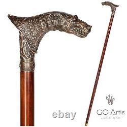 Wolfman Walking Stick Cane Metal Bronze handle wooden shaft Vintage Style Brass