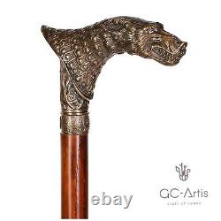 Wolfman Walking Stick Cane Metal Bronze handle wooden shaft Vintage Style Brass