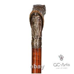 Wolfman Walking Stick Cane Metal Bronze handle wooden shaft Vintage Style Brass