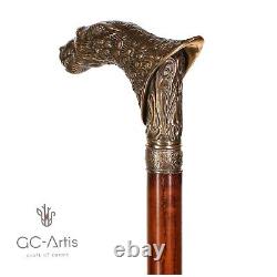 Wolfman Walking Stick Cane Metal Bronze handle wooden shaft Vintage Style Brass