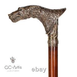 Wolfman Walking Stick Cane Metal Bronze handle wooden shaft Vintage Style Brass