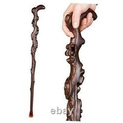 Wood Carved Crutch, Handmade Wooden Cane for Men and Women, Fashionable Brown1