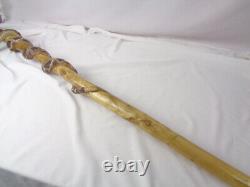 Wood Hand Carved 55 Diamond Back Rattlesnake Wrapped Walking Stick- Folk Art