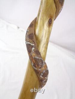 Wood Hand Carved 55 Diamond Back Rattlesnake Wrapped Walking Stick- Folk Art