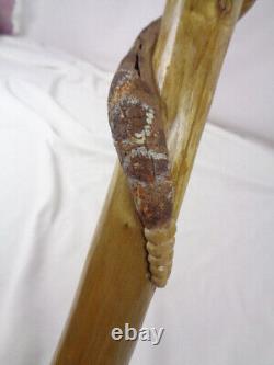 Wood Hand Carved 55 Diamond Back Rattlesnake Wrapped Walking Stick- Folk Art