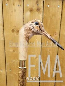 Woodcock Head Walking Stick Hand Carved Wooden Bird Walking Cane Xmas Gift Q