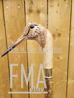 Woodcock Head Walking Stick Hand Carved Wooden Bird Walking Cane Xmas Gift Q