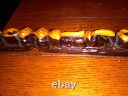 Wooden 2-tone Hand Carved Walking Cane Stick 4 men faces smoking pipe 40 Tall