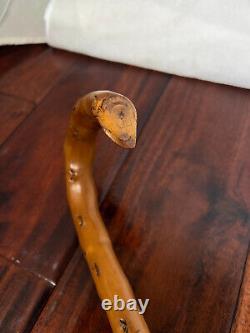 Wooden Cane Walking Stick 35 inch Hand Carved Vintage