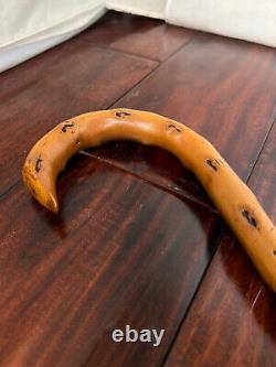 Wooden Cane Walking Stick 35 inch Hand Carved Vintage