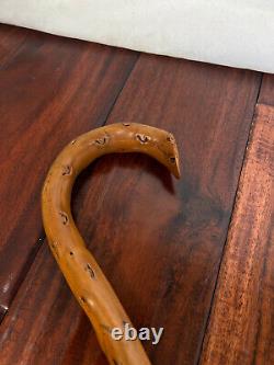 Wooden Cane Walking Stick 35 inch Hand Carved Vintage