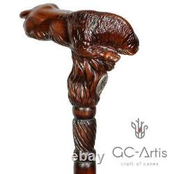 Wooden Cane Walking Stick Bison Buffalo Bull Animal Wood Carved Cane Gifts