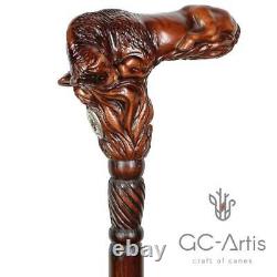 Wooden Cane Walking Stick Bison Buffalo Bull Animal Wood Carved Cane Gifts