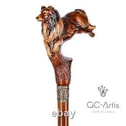 Wooden Cane Walking Stick Collie Dog wood carved Scotland shepherd cane Gifts