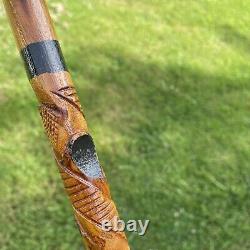 Wooden Cane Walking Stick Folk Art Carved Painted Staff African Brown Black Tiki