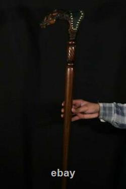 Wooden Cane Walking Stick Hand Art Horse With Saddle Wood & Leather Work Stick