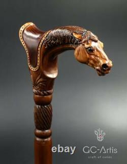 Wooden Cane Walking Stick Horse with Saddle Animal Wood Carved Walking Cane